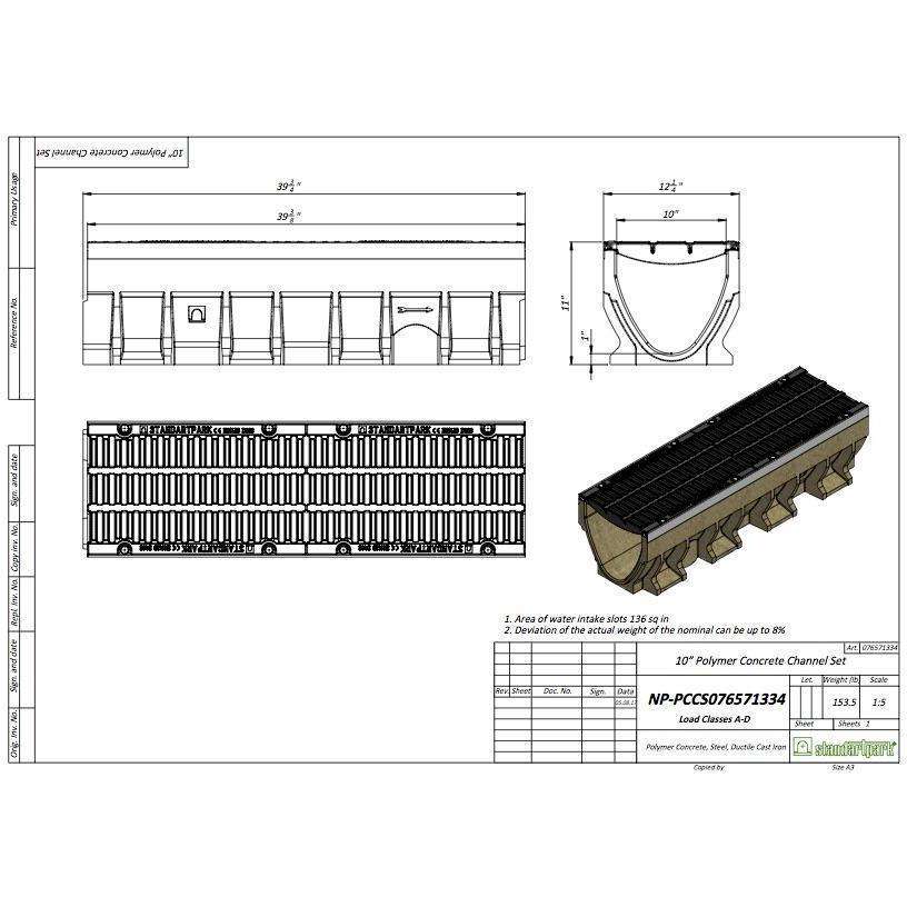 10" Polymer Concrete Pre Slope Channel 1% Slope Trench Drain Standartpark 
