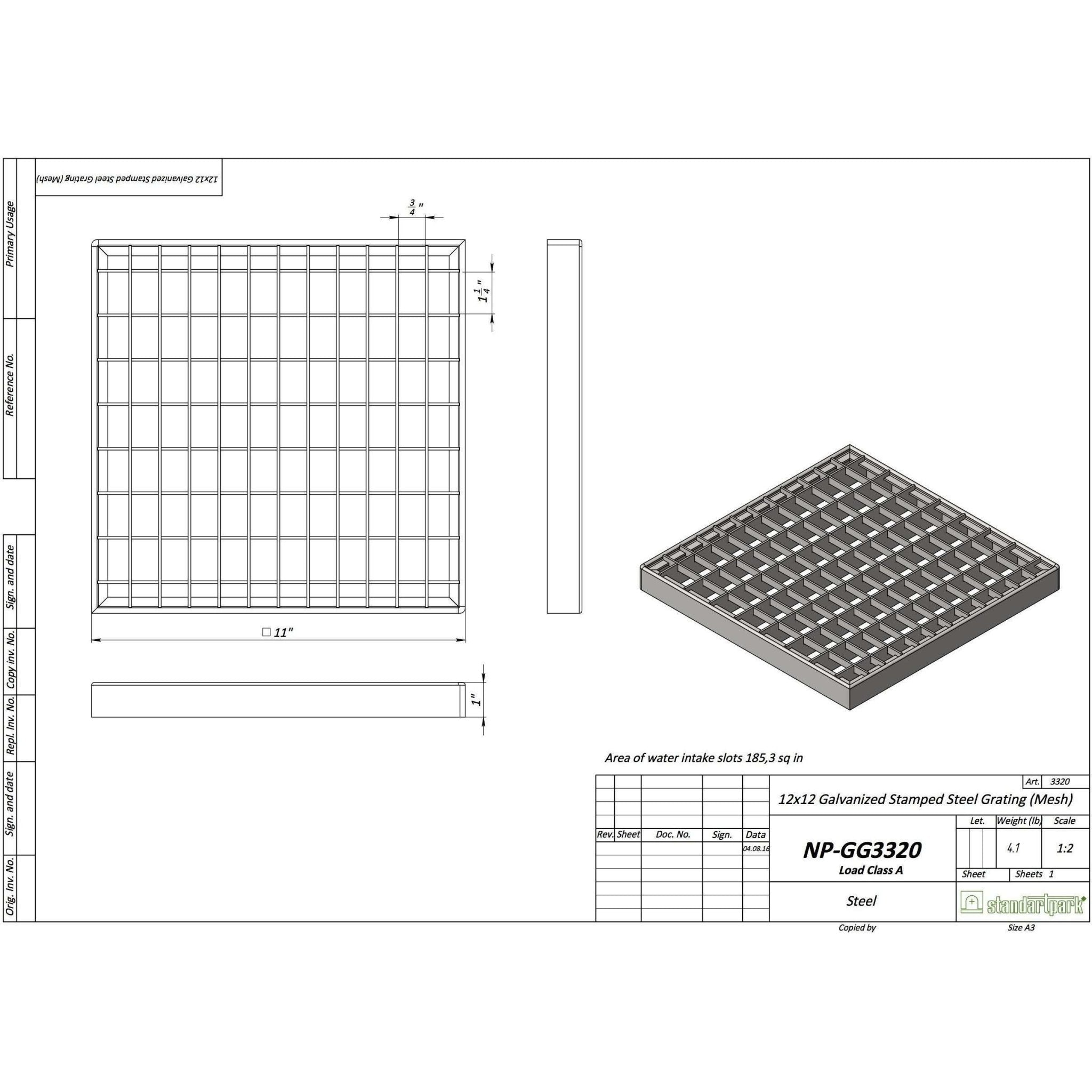 12x12 Galvanized Stamped Steel Grate Gratings Standartpark