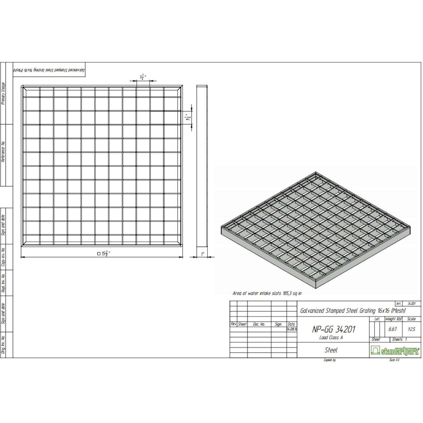 16x16 Galvanized Stamped Steel Grate Gratings Standartpark