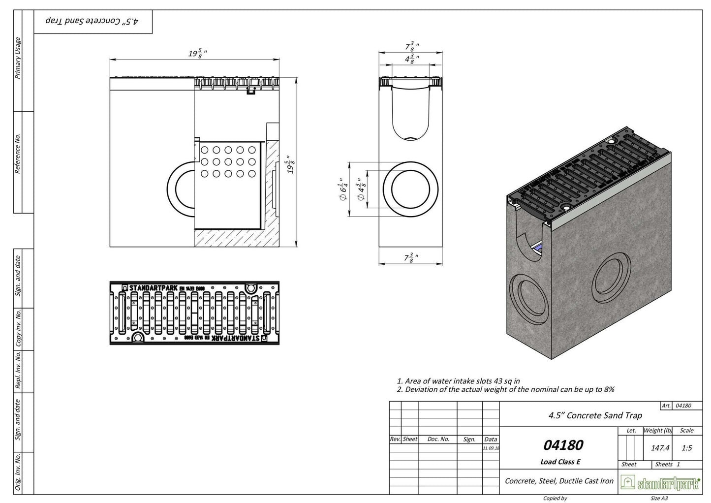 4" Fiber Concrete Inline Trap