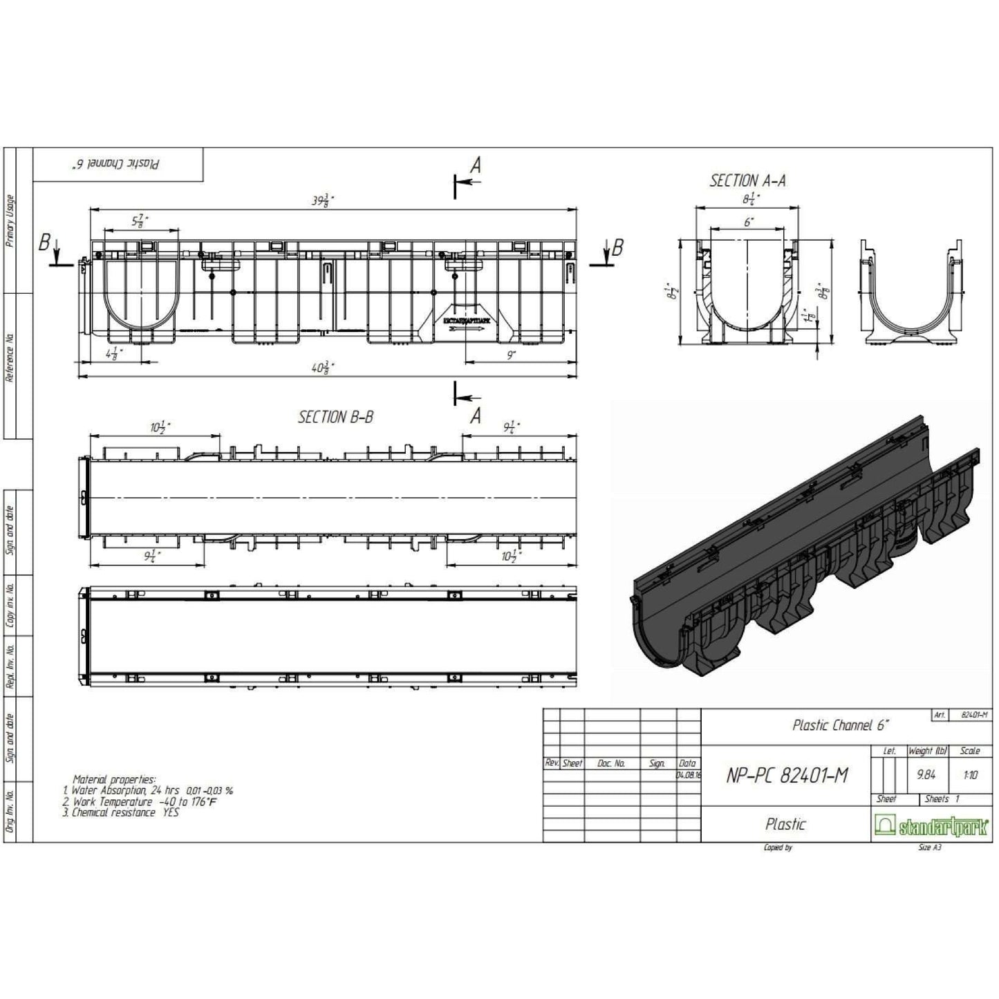 6" Channel - Plastic Grating PKG Trench Drain Standartpark