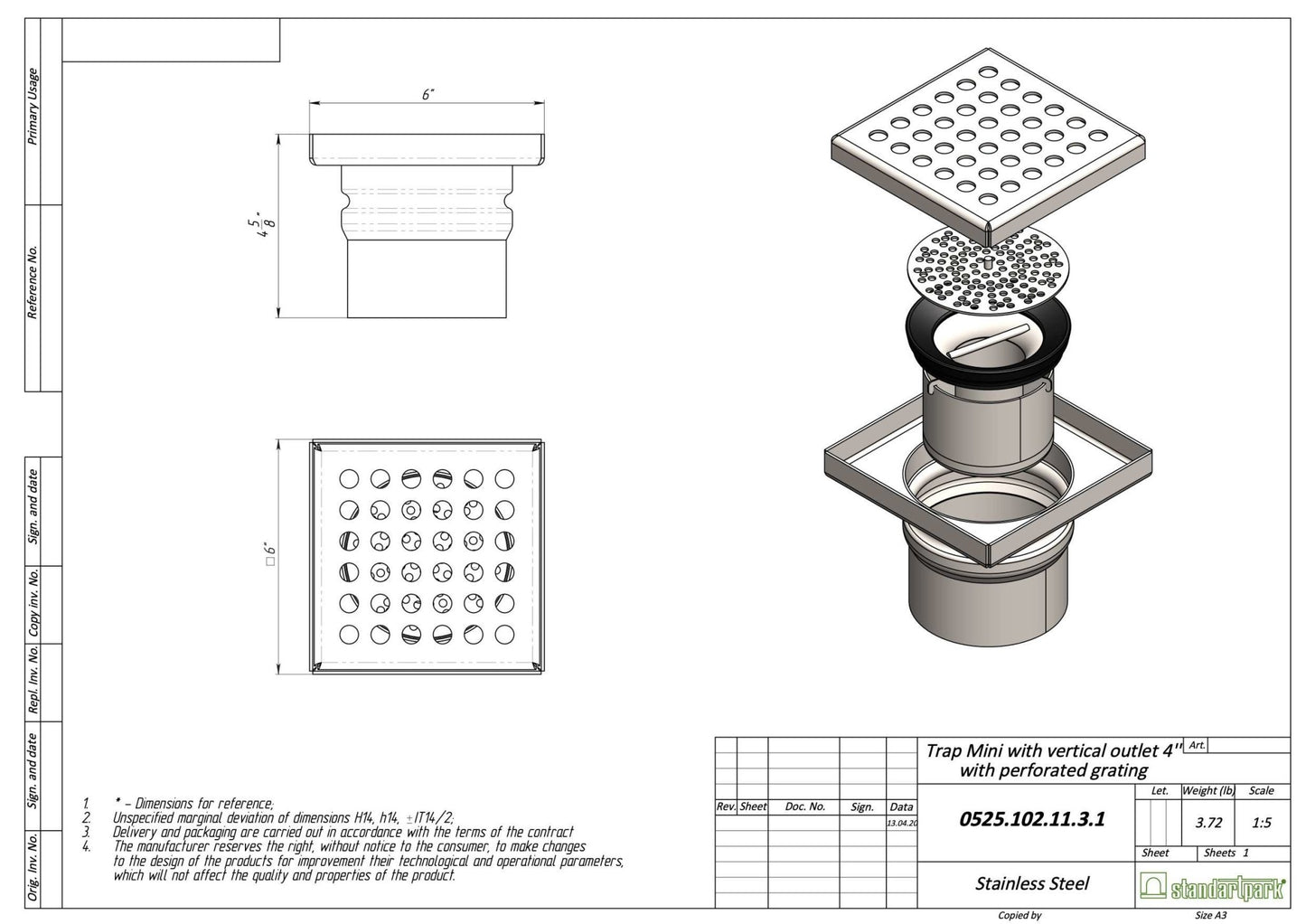 6" Stainless Steel Floor and Shower Drain