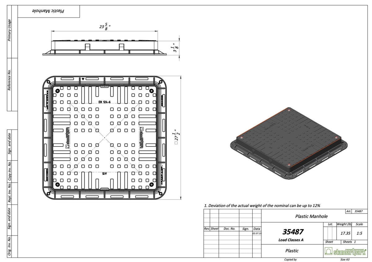 Manhole Cover - Square Black Spec Sheet - Vodaland USA