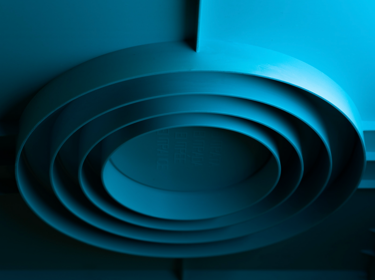 Close up of Plastic Catch Basin with Blue Light