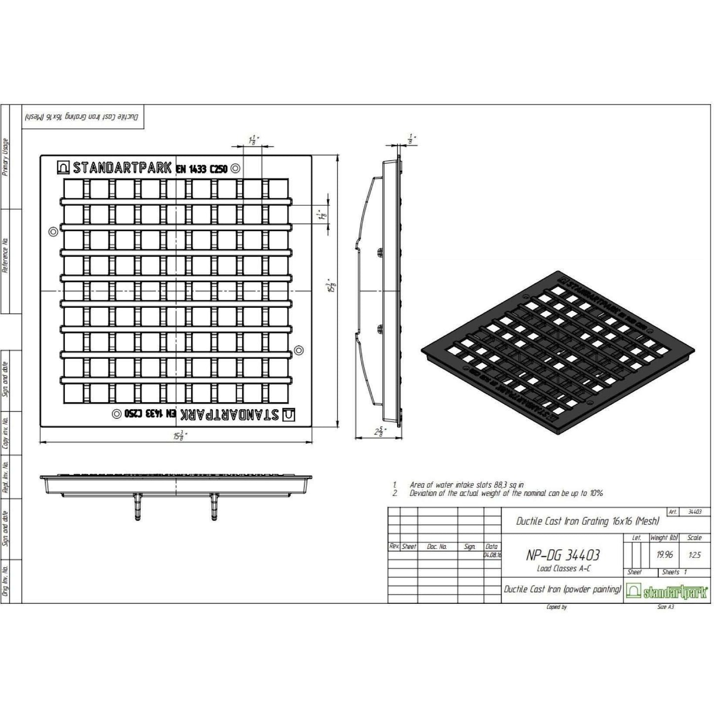 16x16 Ductile Cast Iron Grate Gratings Standartpark 