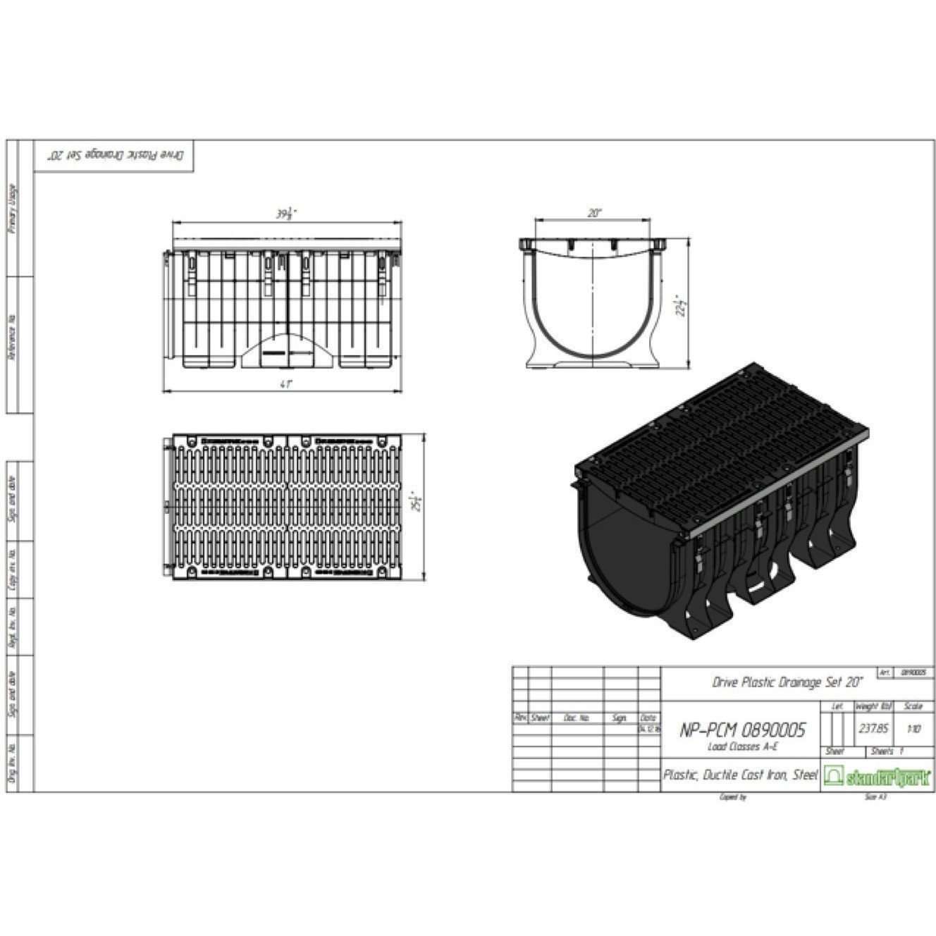 20" MAXI Channel Trench Drain Standartpark 